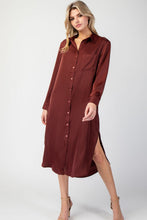 Load image into Gallery viewer, Midi Satin Shirt Dress
