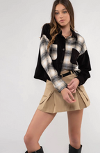 Load image into Gallery viewer, Plaid Patchwork Cropped Shacket
