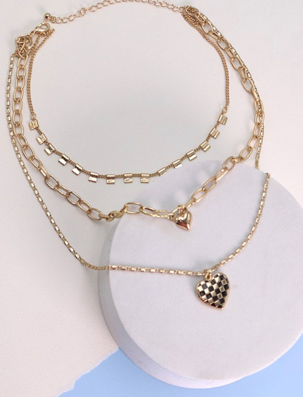 Triple Layer Heart Charm Necklace