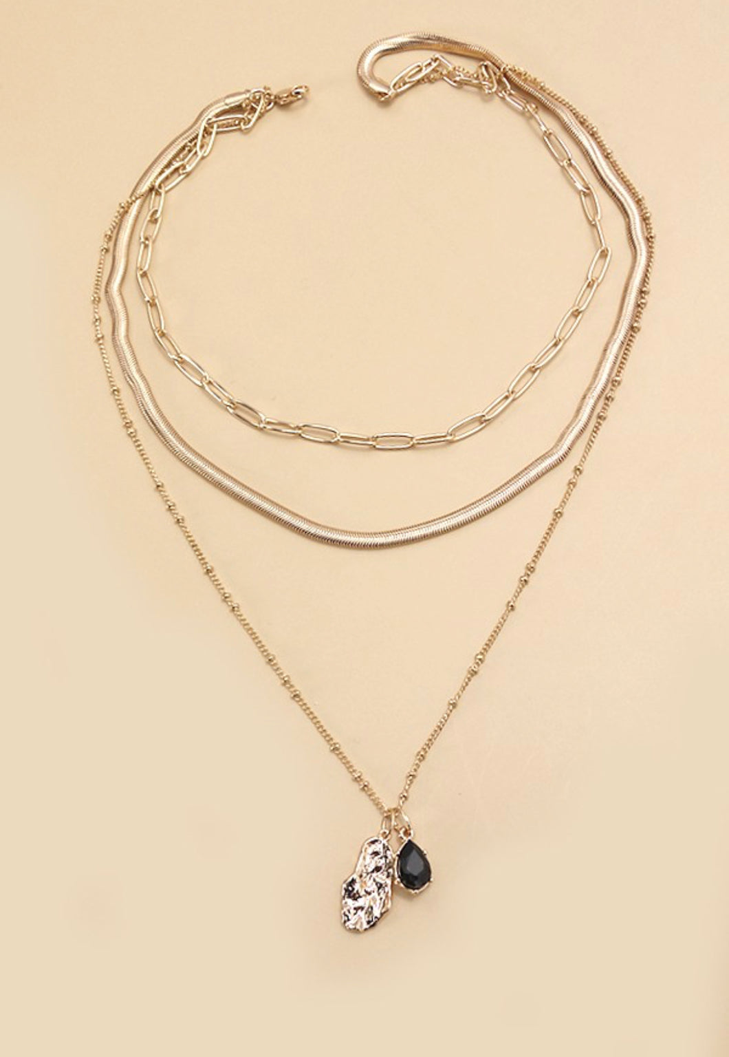 Black Stone Teardrop Necklace