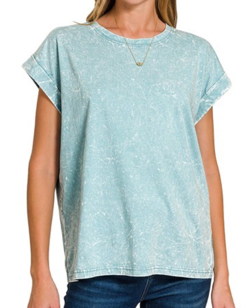 Washed Cuffed Sleeve Top
