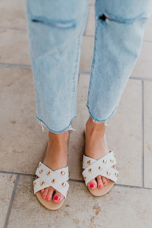 Linen Studded Sandals