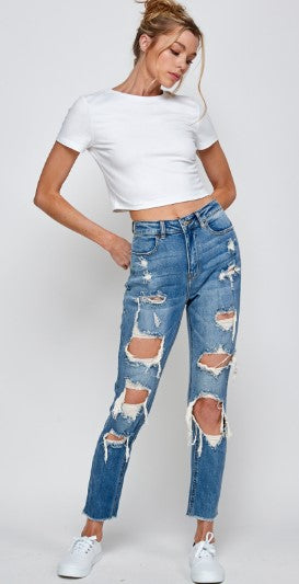 HR Distressed Straight Jeans
