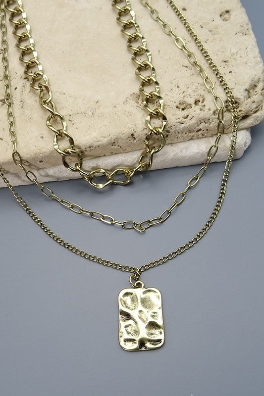 Hammered Rectangle Layered Necklace
