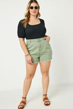 Load image into Gallery viewer, Olive Distressed Frayed Denim Shorts
