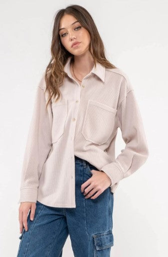 Ribbed Knit Button Down