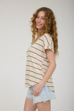 Load image into Gallery viewer, Stripe V-Neck Cuffed Top
