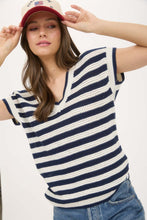 Load image into Gallery viewer, Stripe Crochet Short Sleeve Top
