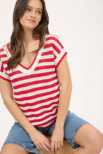 Load image into Gallery viewer, Stripe Crochet Short Sleeve Top
