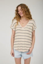 Load image into Gallery viewer, Stripe V-Neck Cuffed Top

