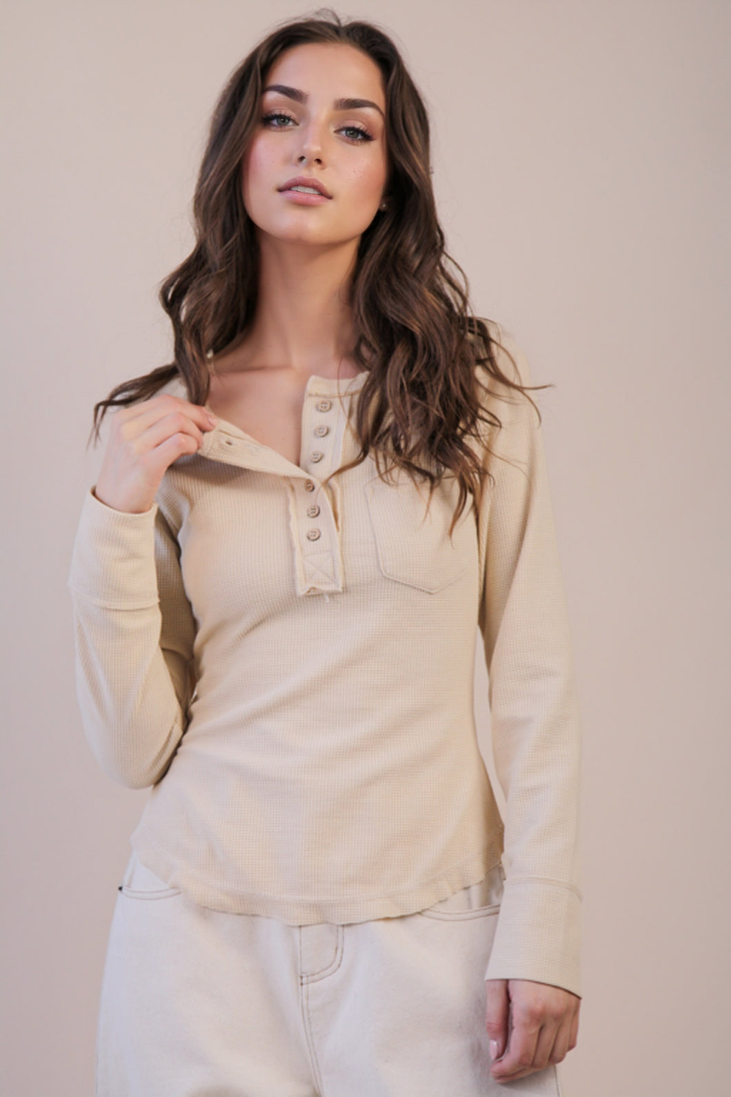 Waffle Henley LS Top
