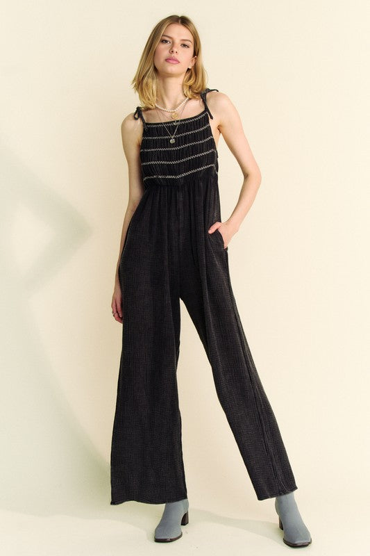 Washed Smocked Detail Jumpsuit