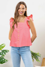 Load image into Gallery viewer, Button Front Ruffle Sleeve Top

