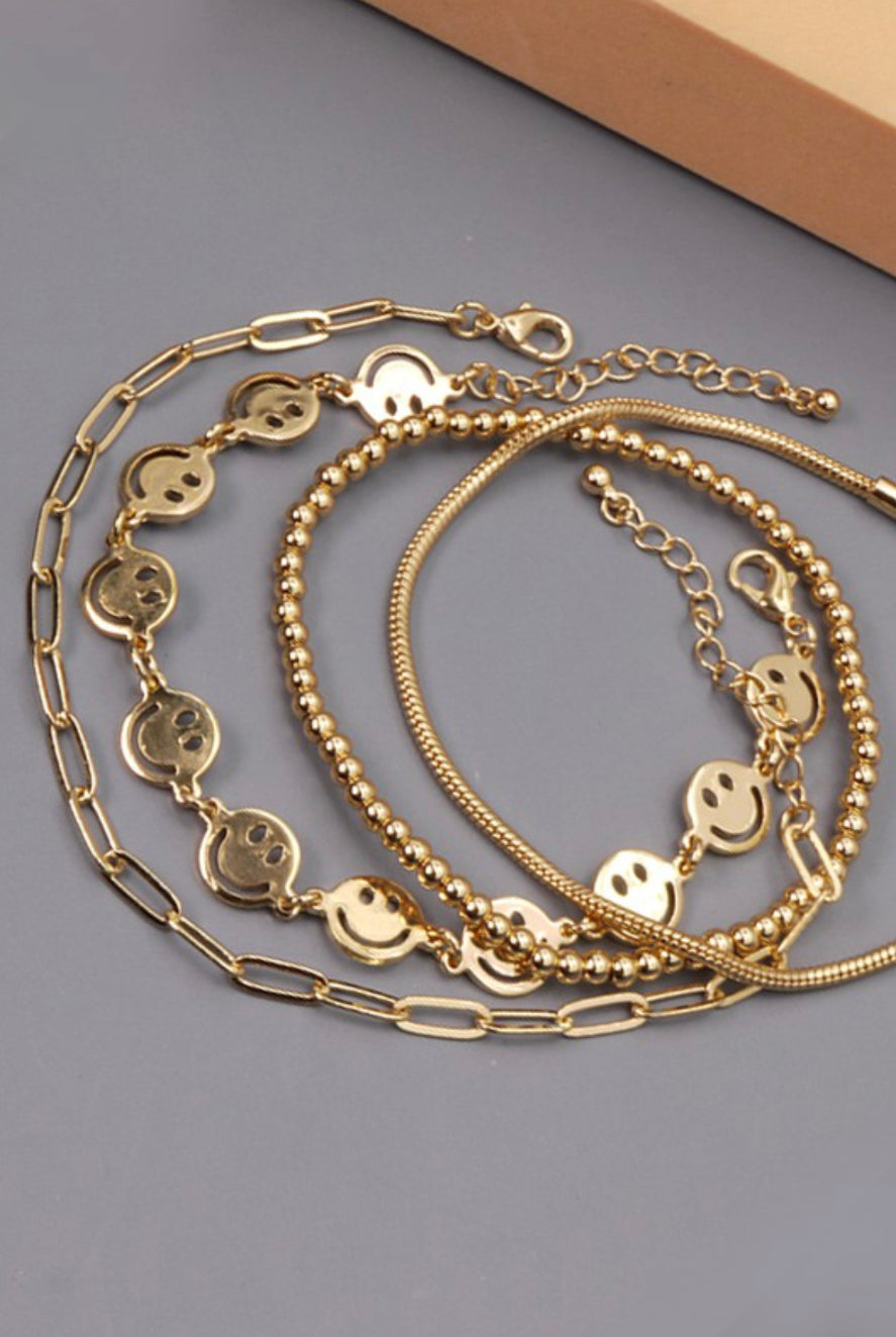 Smiley, Bead, Snake, Chain Bracelet
