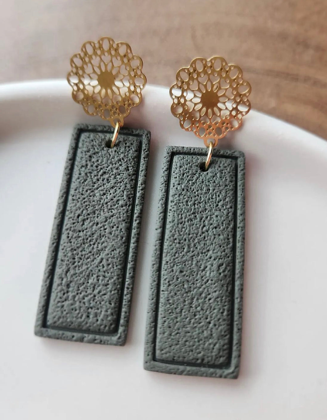 Textured Rectangle Clay Earrings
